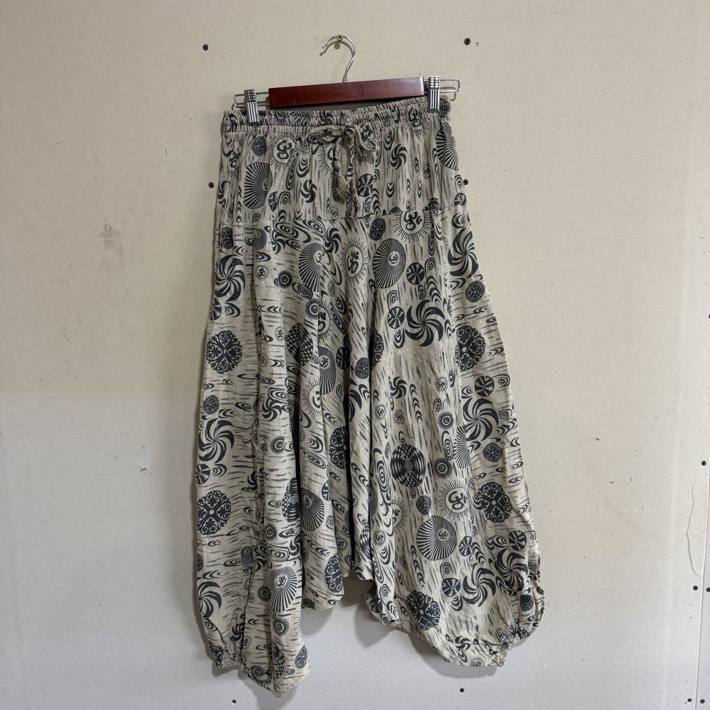 Boho Om Print Harem Pants | Drop Crotch Yoga Trousers | Small/Medium